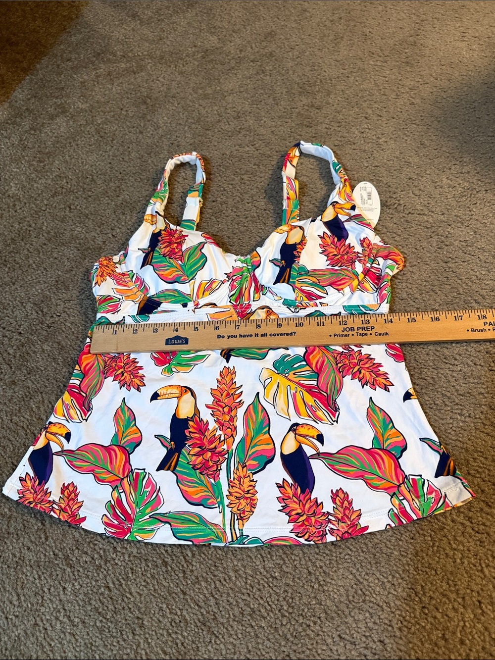 White Tropical Toucan tankini swim top size large - Picture 5 of 9